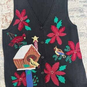 Vintage granny core Capacity petite large cardinal Christmas black sweater vest
